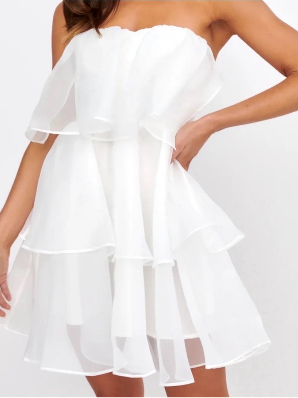 Abercrombie Strapless White Layered Ruffle Mini Dress NWT - Picture 1 of 7